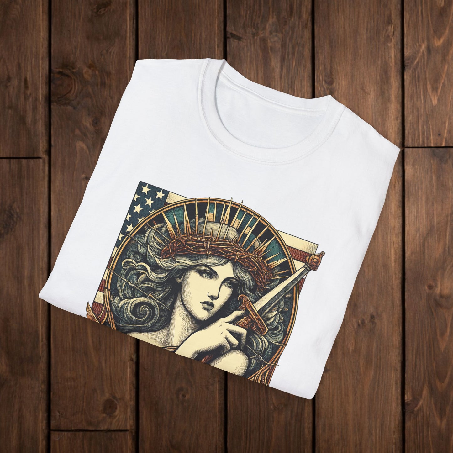 Liberty Lady Vintage Patriotic T-Shirt — American Woman Graphic Tee image 3