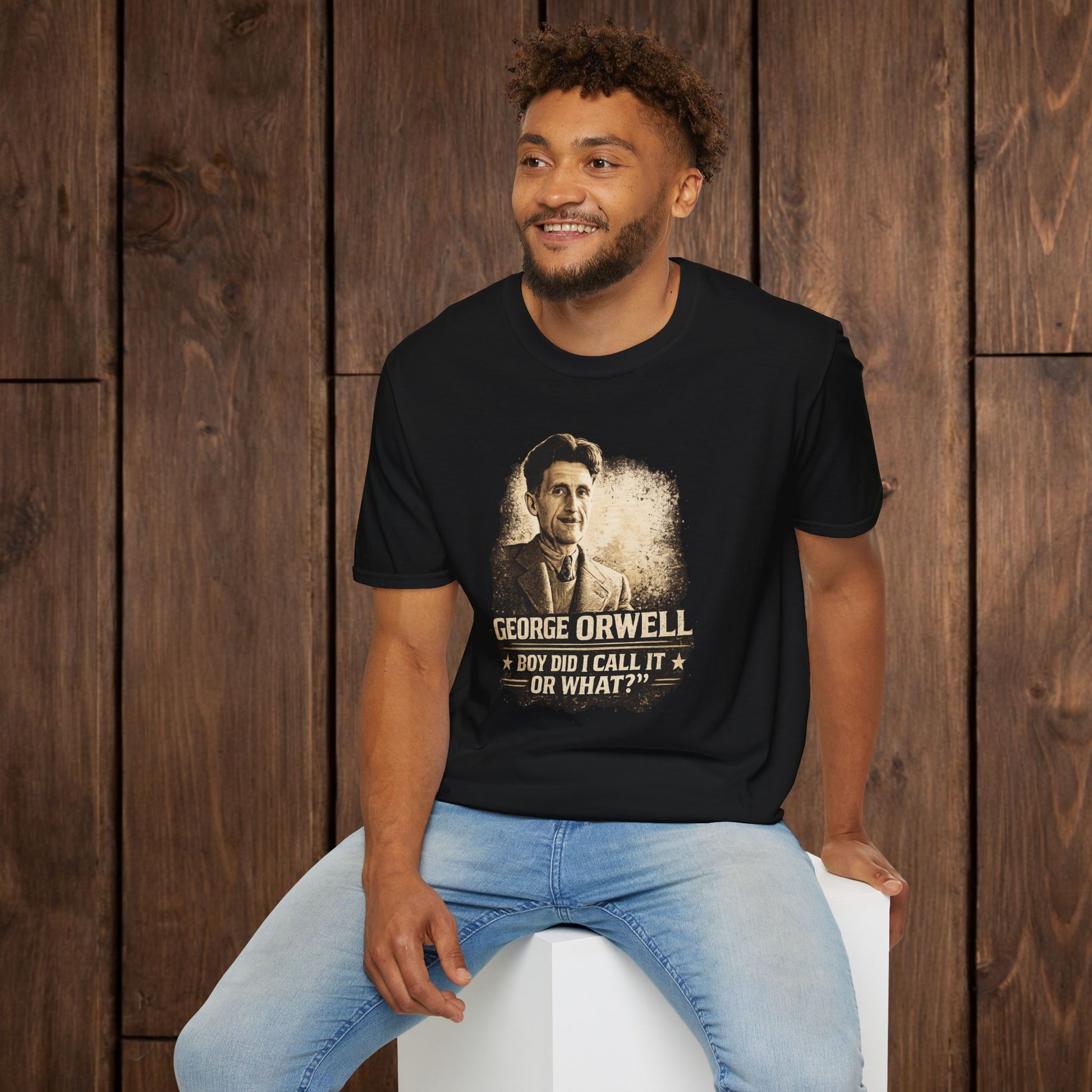 George Orwell Vintage Literary T-Shirt — "Boy Did I Call It Or What?" image 2