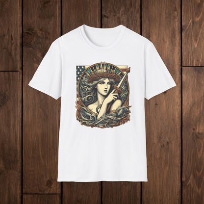 Liberty Lady Vintage Patriotic T-Shirt — American Woman Graphic Tee image 0