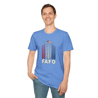 FAFO Jetpack Aviation Tee — Red, White & Blue Graphic