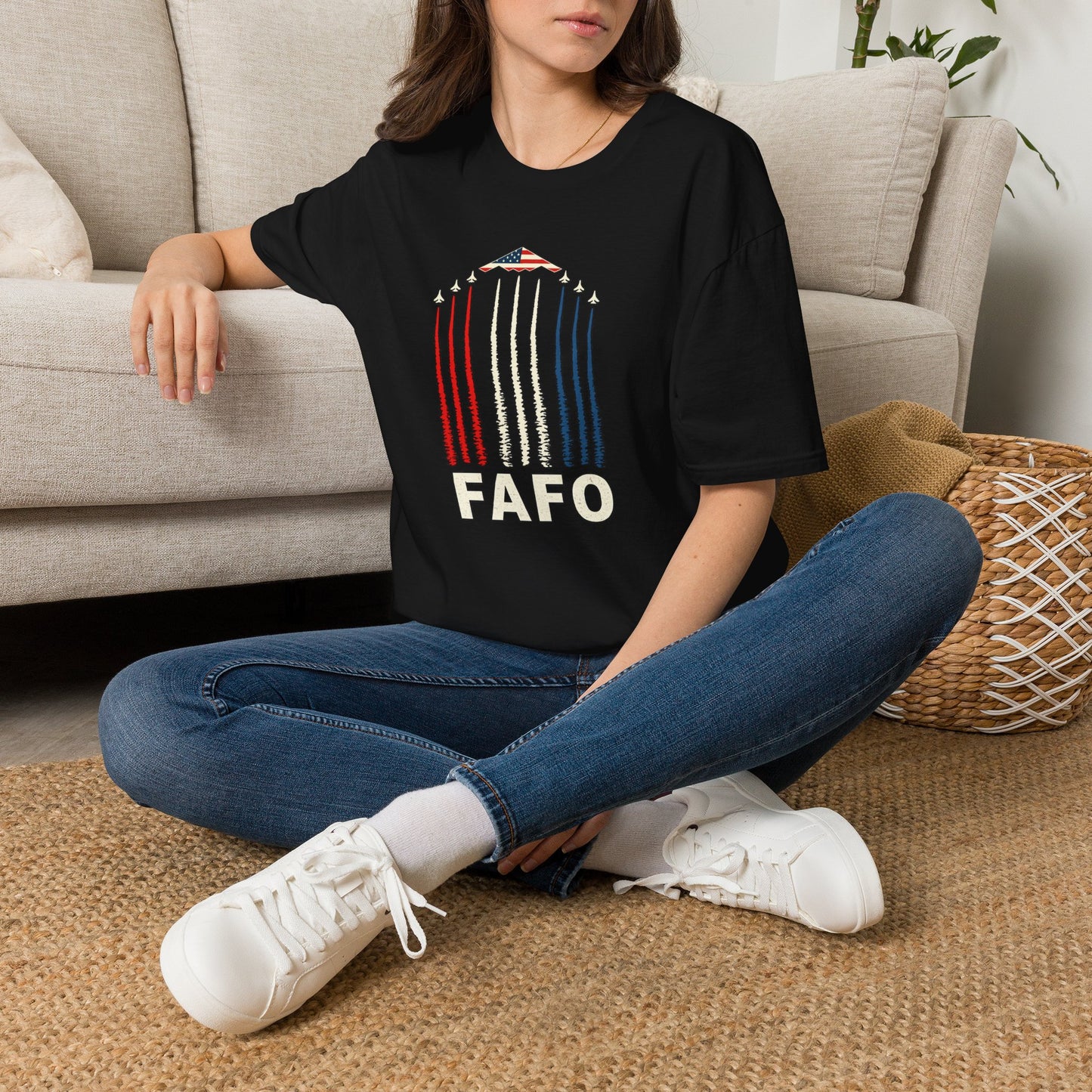 FAFO Jetpack Aviation Tee — Red, White & Blue Graphic