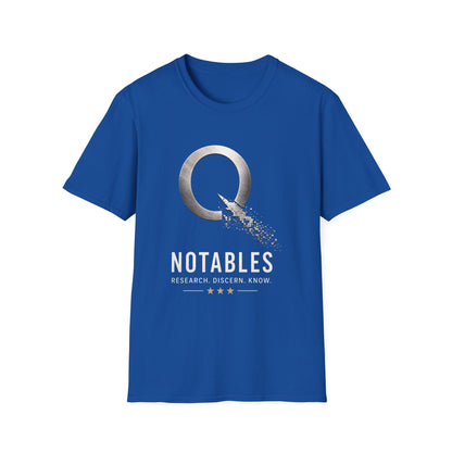QNotables Metallic Shirt – Research Discern Know Graphic Tee – Digital Dissolve Logo T-Shirt – Truth Seeker Apparel
