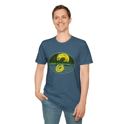 Retro Sci‑Fi Night Shift T-Shirt — Neon Snake Grid Graphic