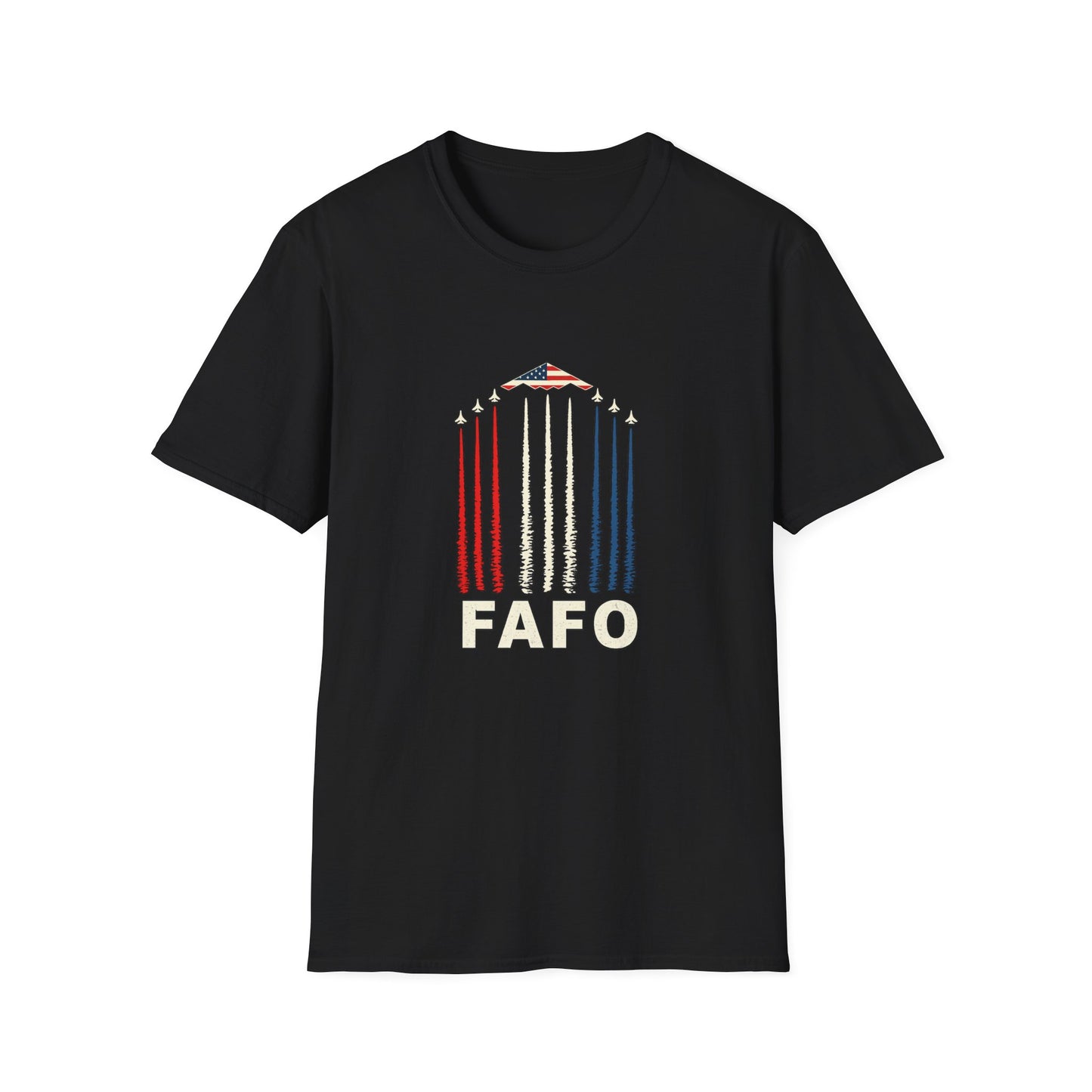 FAFO Jetpack Aviation Tee — Red, White & Blue Graphic