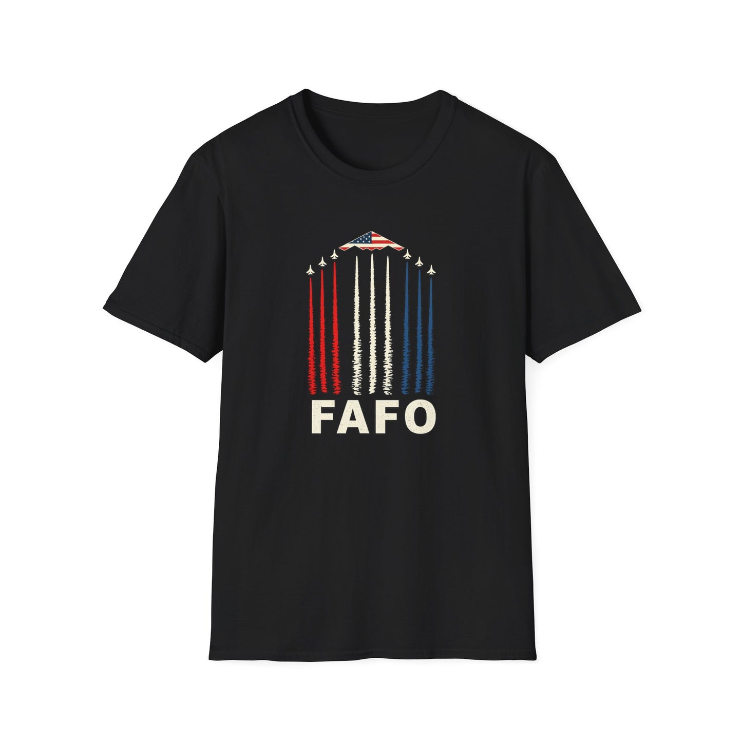 FAFO Jetpack Aviation Tee — Red, White & Blue Graphic