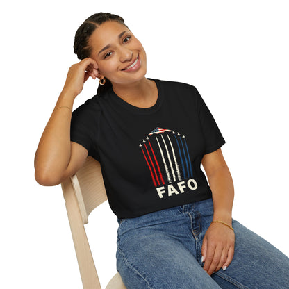FAFO Jetpack Aviation Tee — Red, White & Blue Graphic