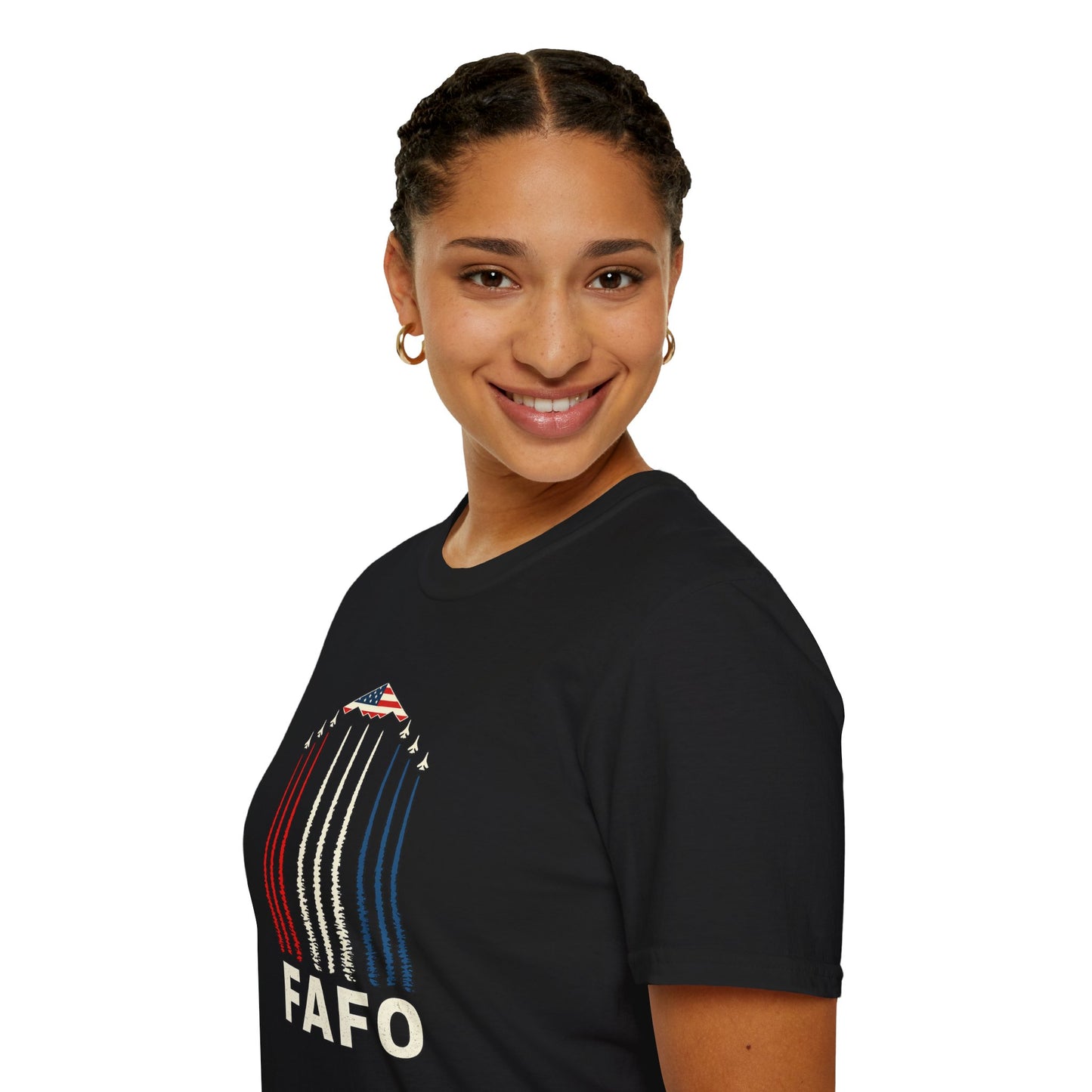 FAFO Jetpack Aviation Tee — Red, White & Blue Graphic