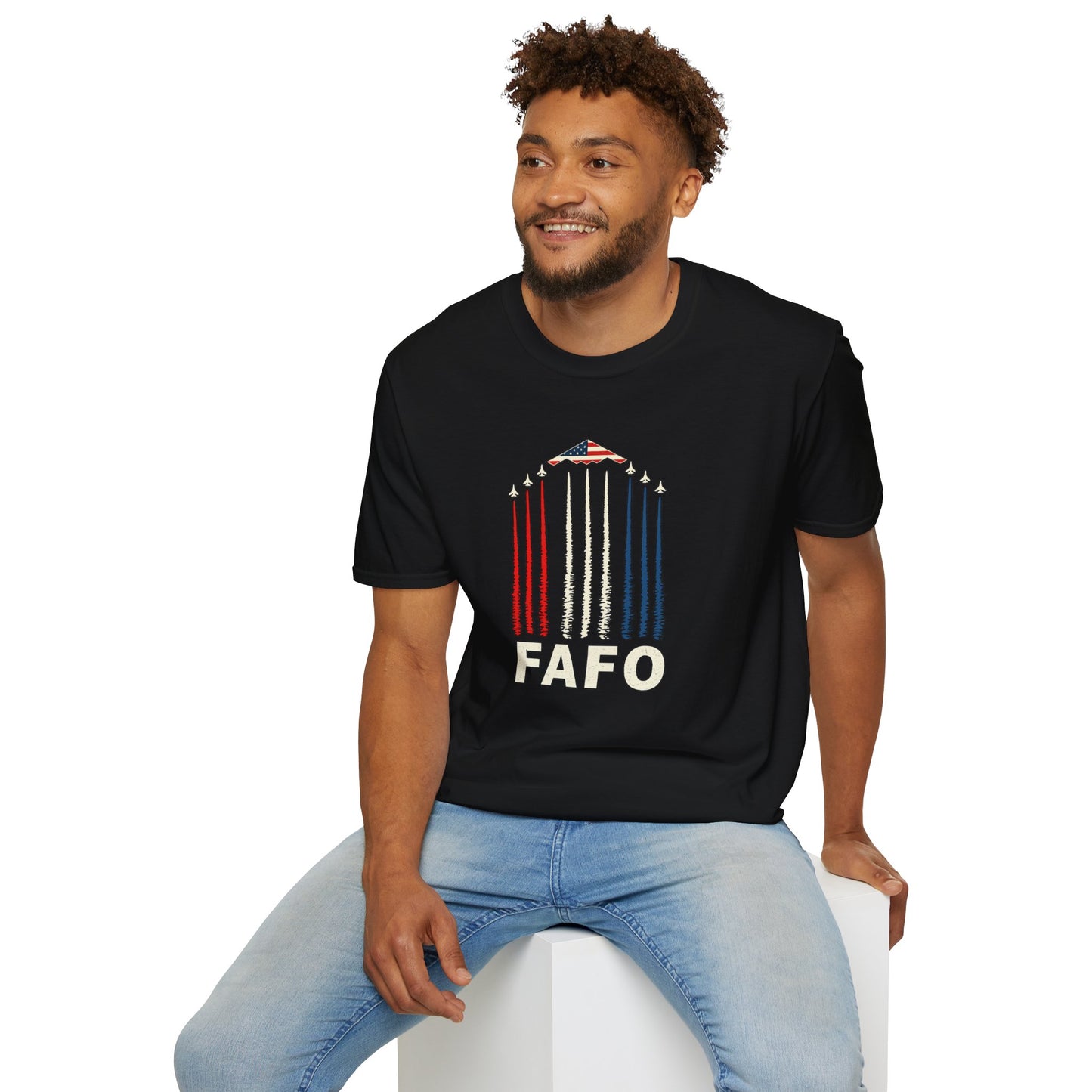 FAFO Jetpack Aviation Tee — Red, White & Blue Graphic