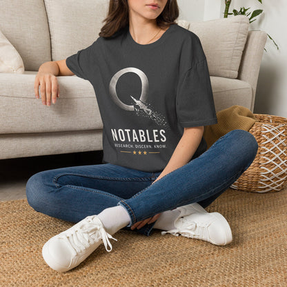 QNotables Metallic Shirt – Research Discern Know Graphic Tee – Digital Dissolve Logo T-Shirt – Truth Seeker Apparel