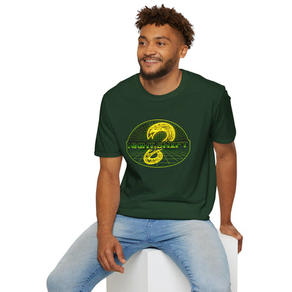 Retro Sci‑Fi Night Shift T-Shirt — Neon Snake Grid Graphic