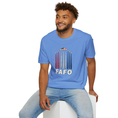 FAFO Jetpack Aviation Tee — Red, White & Blue Graphic