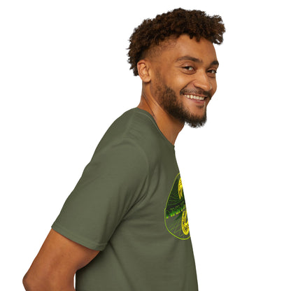 Retro Sci‑Fi Night Shift T-Shirt — Neon Snake Grid Graphic
