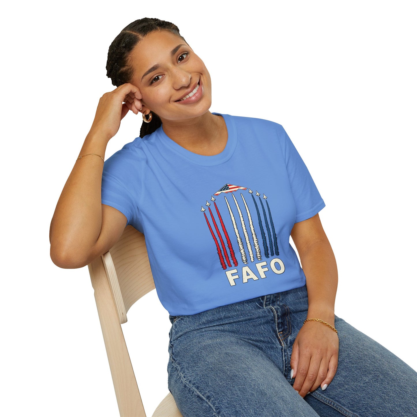 FAFO Jetpack Aviation Tee — Red, White & Blue Graphic