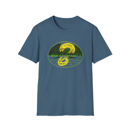 Retro Sci‑Fi Night Shift T-Shirt — Neon Snake Grid Graphic