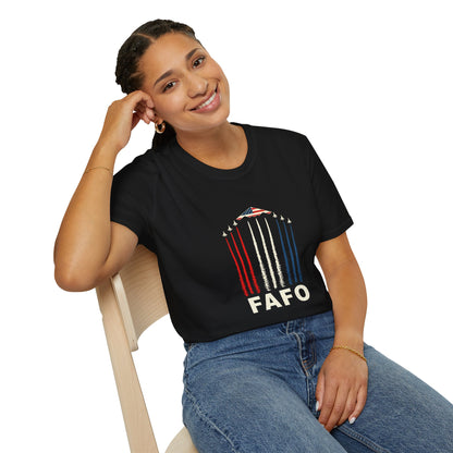 FAFO Jetpack Aviation Tee — Red, White & Blue Graphic