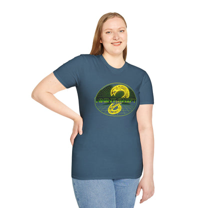 Retro Sci‑Fi Night Shift T-Shirt — Neon Snake Grid Graphic