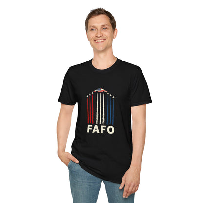 FAFO Jetpack Aviation Tee — Red, White & Blue Graphic
