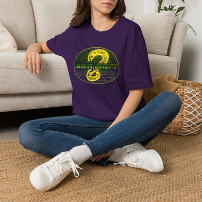 Retro Sci‑Fi Night Shift T-Shirt — Neon Snake Grid Graphic