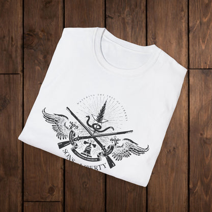 Sons of Liberty Rifle Crest T-Shirt — Vintage Historical Emblem image 3