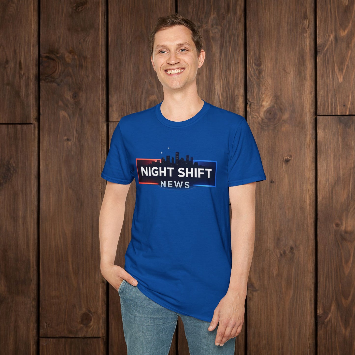 Night Shift News T-Shirt — Skyline Logo Tee for Late Shift Workers image 11