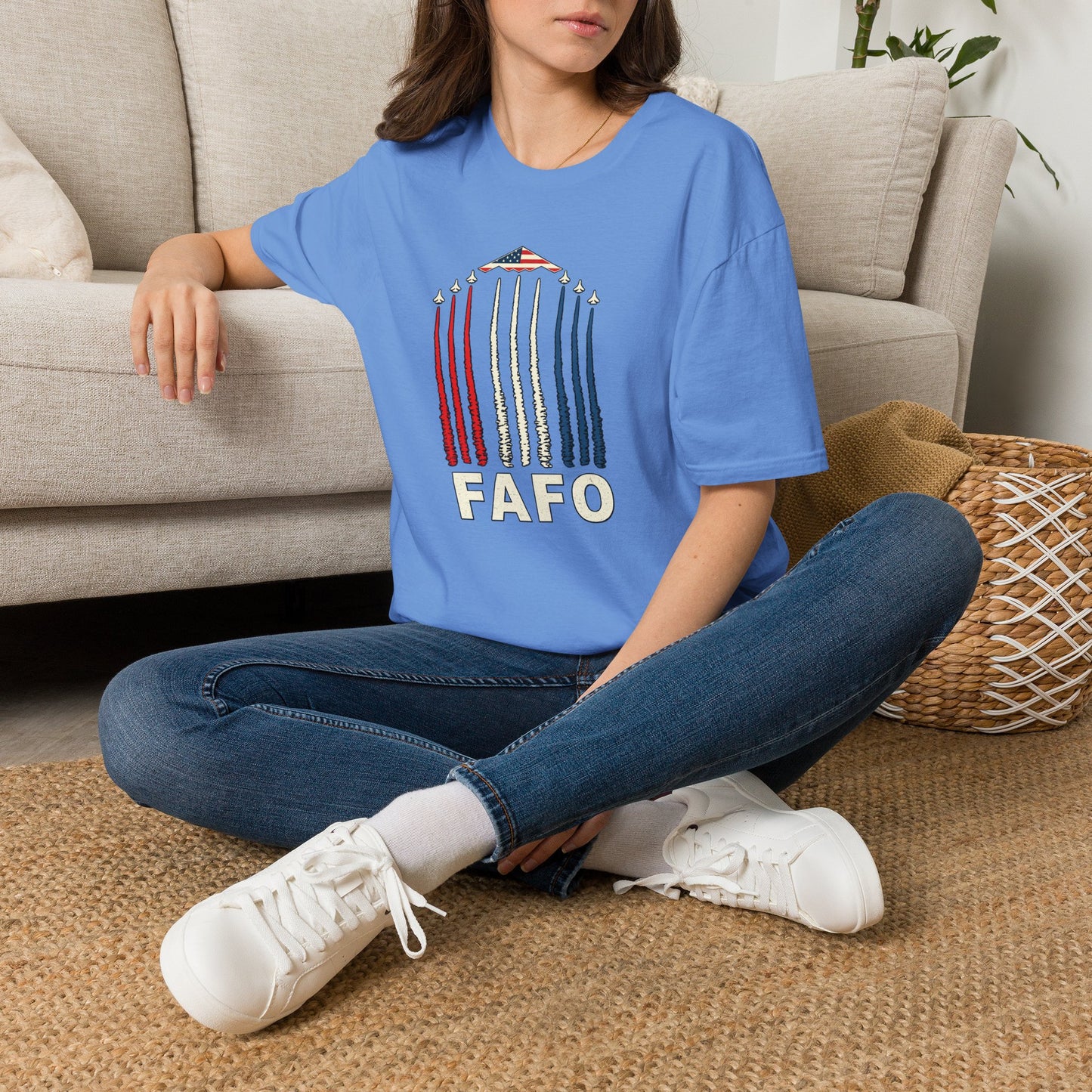 FAFO Jetpack Aviation Tee — Red, White & Blue Graphic