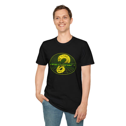 Retro Sci‑Fi Night Shift T-Shirt — Neon Snake Grid Graphic