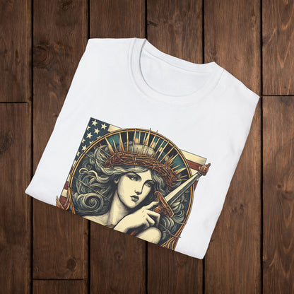 Liberty Lady Vintage Patriotic T-Shirt — American Woman Graphic Tee image 3