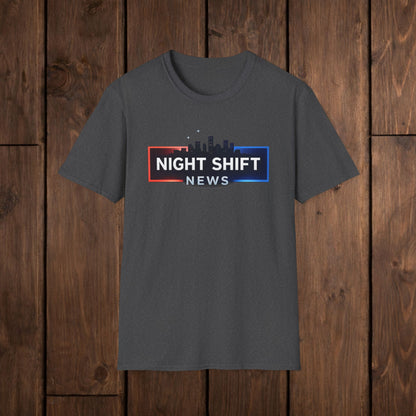 Night Shift News T-Shirt — Skyline Logo Tee for Late Shift Workers image 10
