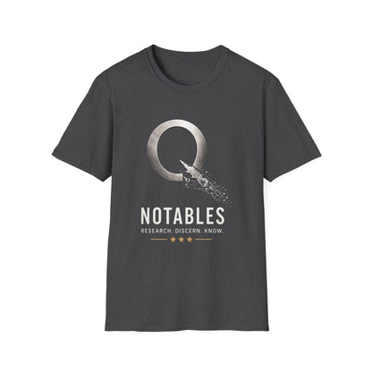 QNotables Metallic Shirt – Research Discern Know Graphic Tee – Digital Dissolve Logo T-Shirt – Truth Seeker Apparel