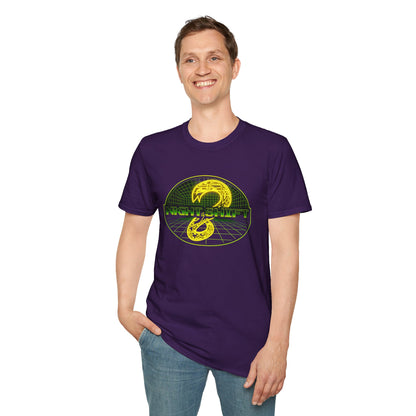 Retro Sci‑Fi Night Shift T-Shirt — Neon Snake Grid Graphic