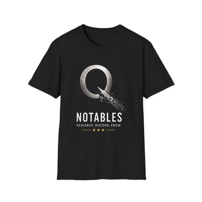 QNotables Metallic Shirt – Research Discern Know Graphic Tee – Digital Dissolve Logo T-Shirt – Truth Seeker Apparel