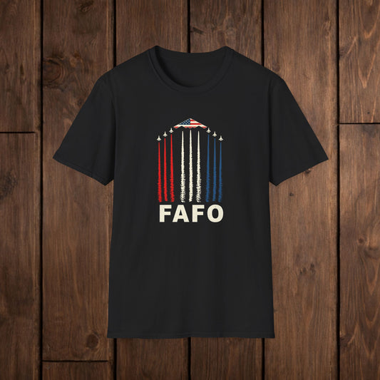 FAFO Jetpack Aviation Tee — Red, White & Blue Graphic image 0