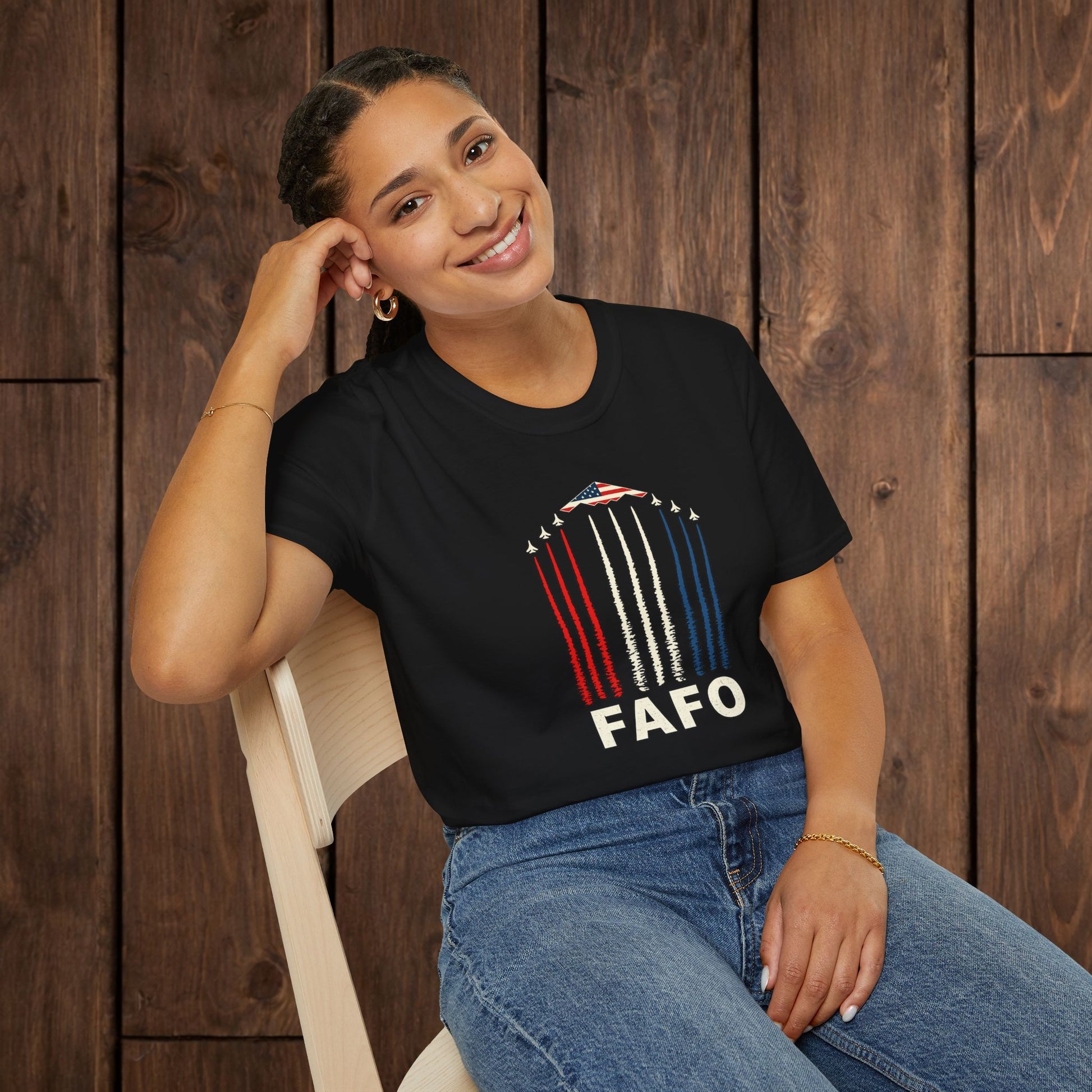 FAFO Jetpack Aviation Tee — Red, White & Blue Graphic image 2