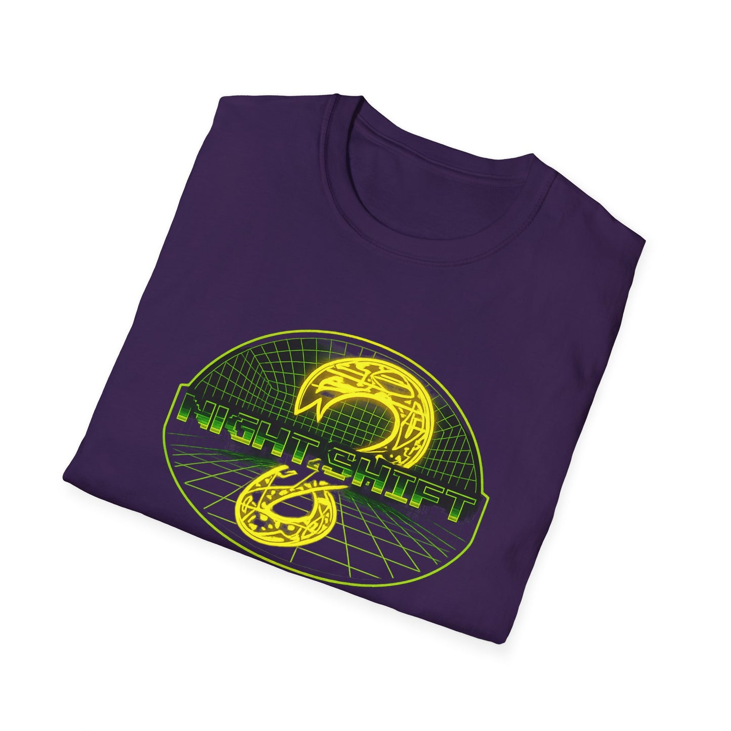 Retro Sci‑Fi Night Shift T-Shirt — Neon Snake Grid Graphic