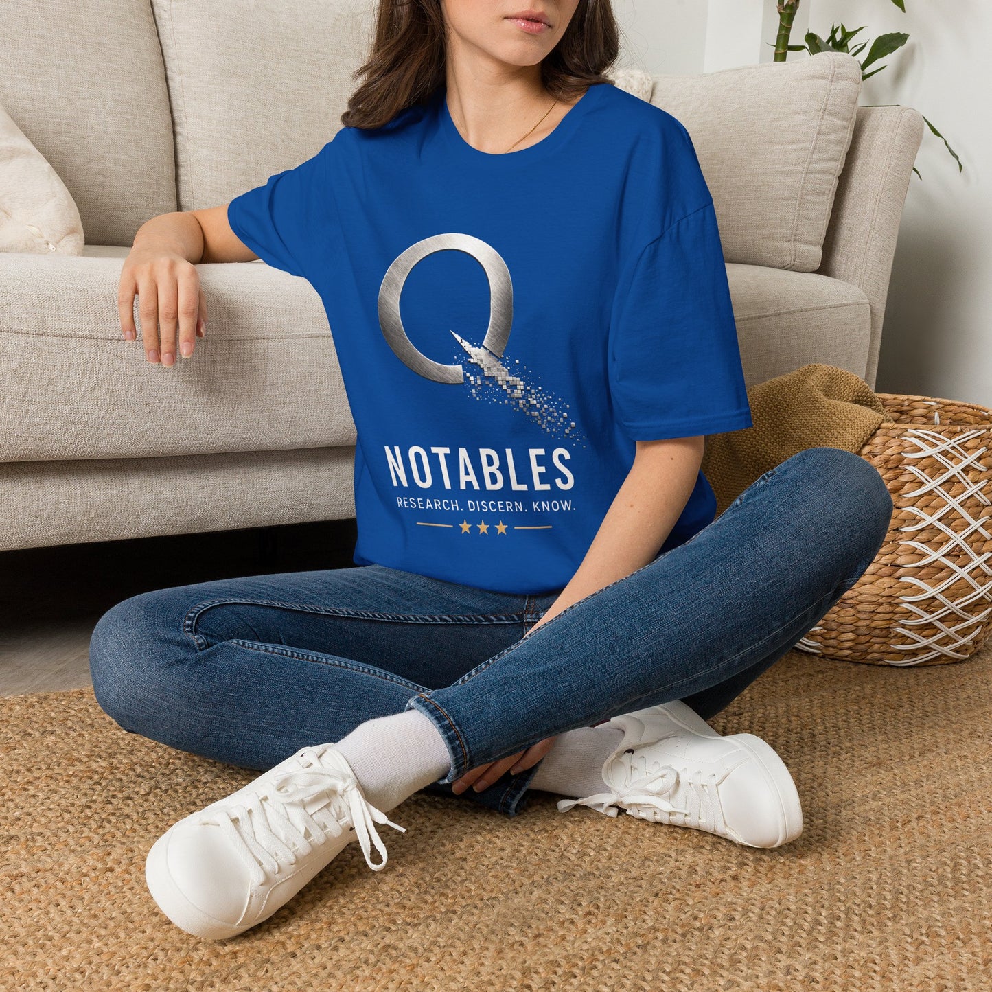 QNotables Metallic Shirt – Research Discern Know Graphic Tee – Digital Dissolve Logo T-Shirt – Truth Seeker Apparel