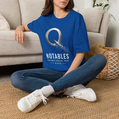 QNotables Metallic Shirt – Research Discern Know Graphic Tee – Digital Dissolve Logo T-Shirt – Truth Seeker Apparel