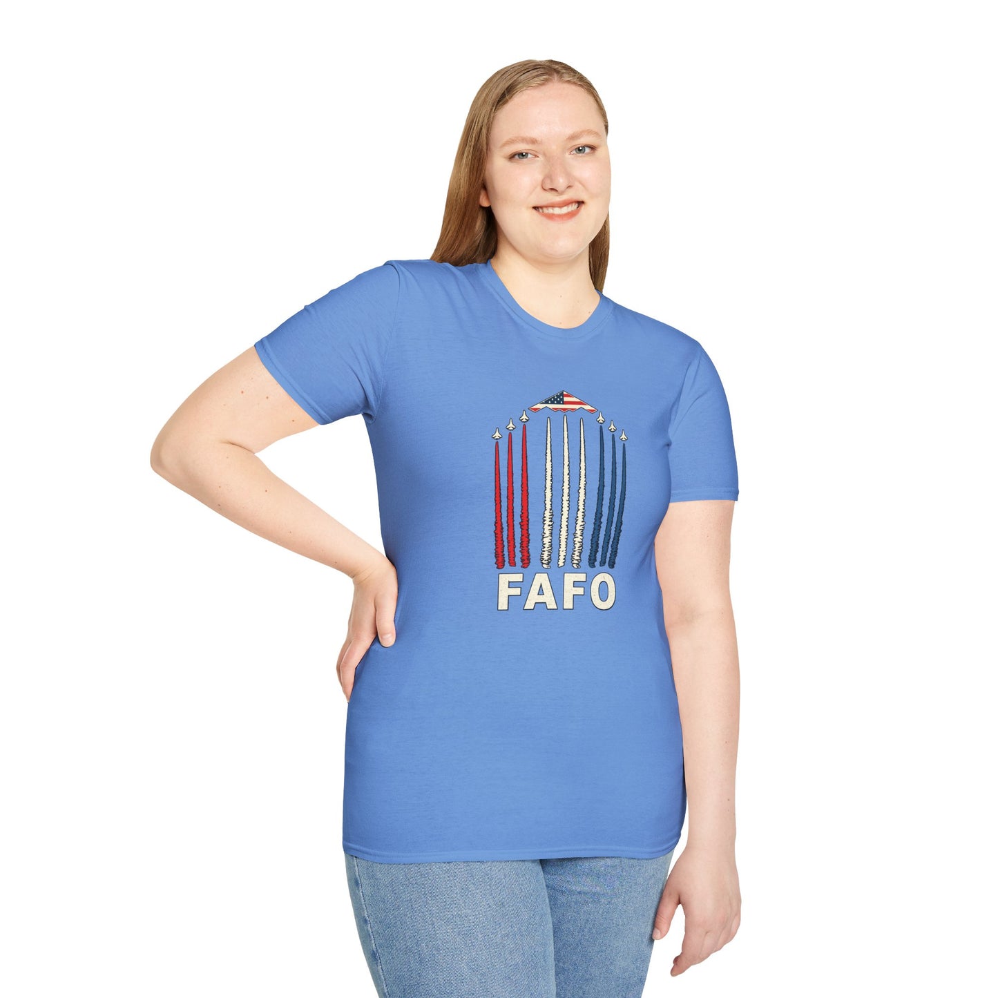 FAFO Jetpack Aviation Tee — Red, White & Blue Graphic