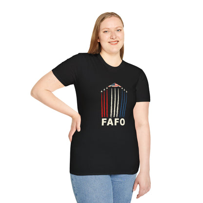 FAFO Jetpack Aviation Tee — Red, White & Blue Graphic