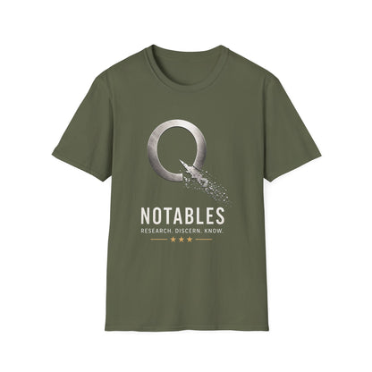 QNotables Metallic Shirt – Research Discern Know Graphic Tee – Digital Dissolve Logo T-Shirt – Truth Seeker Apparel