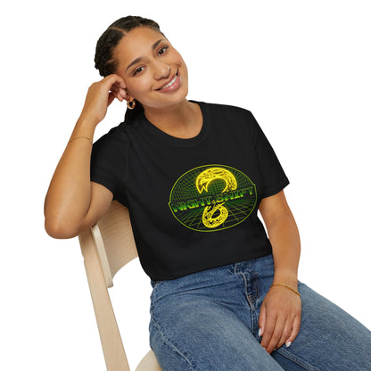 Retro Sci‑Fi Night Shift T-Shirt — Neon Snake Grid Graphic