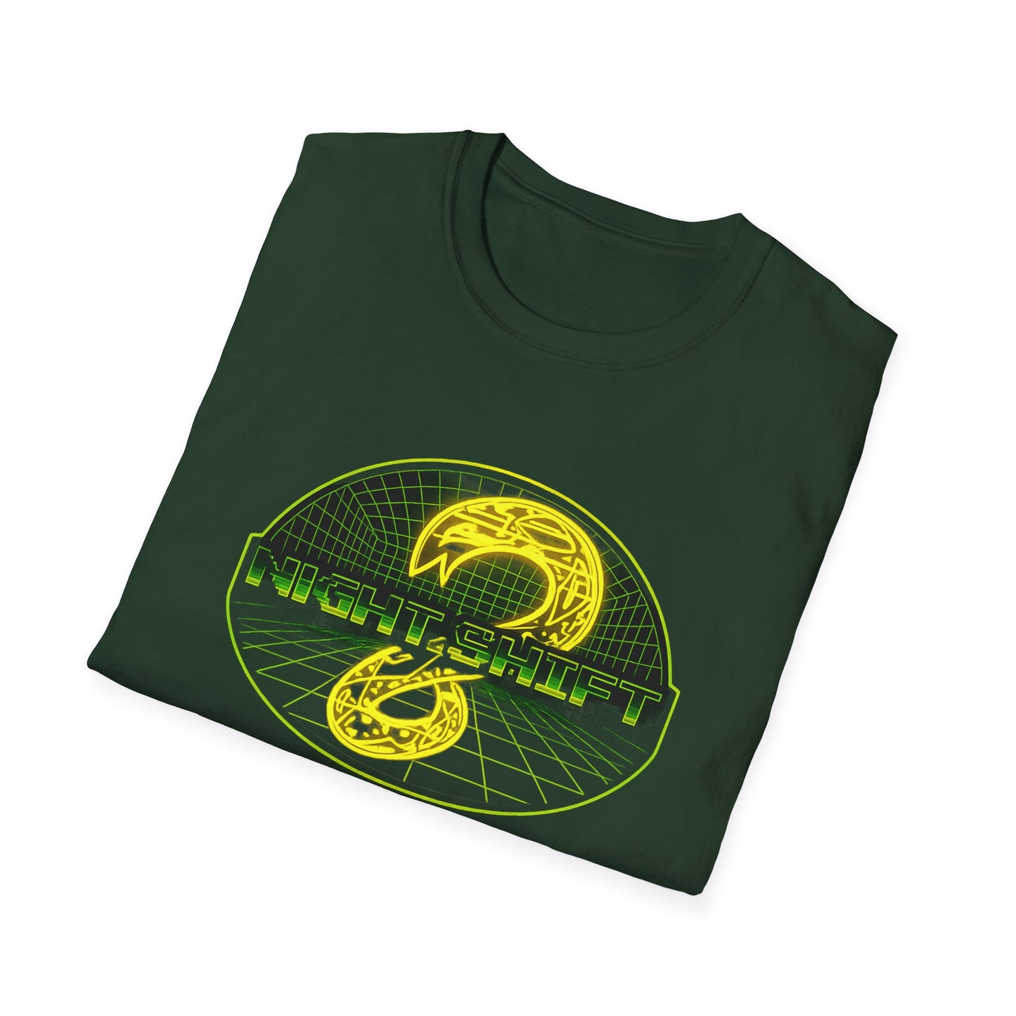 Retro Sci‑Fi Night Shift T-Shirt — Neon Snake Grid Graphic