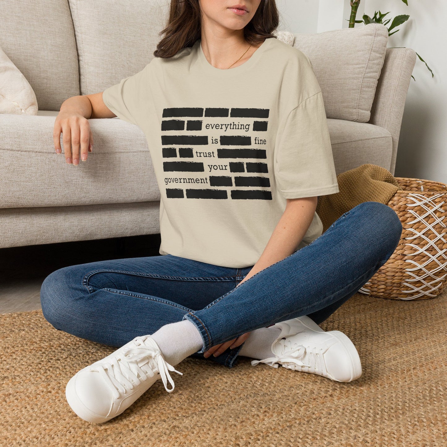 'Everything is Fine, Trust Your Government' Redacted Design Political Tee image 8