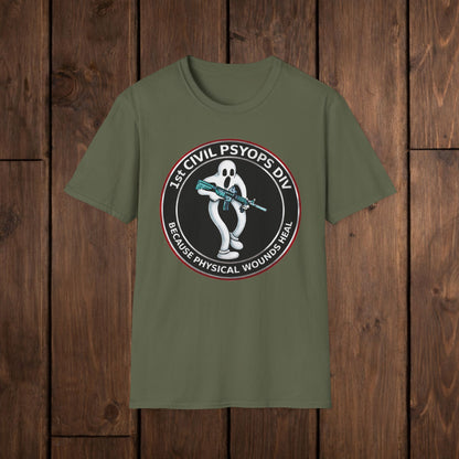 T-Shirt — 1st Civil Psyops Div 'Because Physical Wounds Heal' Military Logo Tee image 10