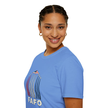 FAFO Jetpack Aviation Tee — Red, White & Blue Graphic