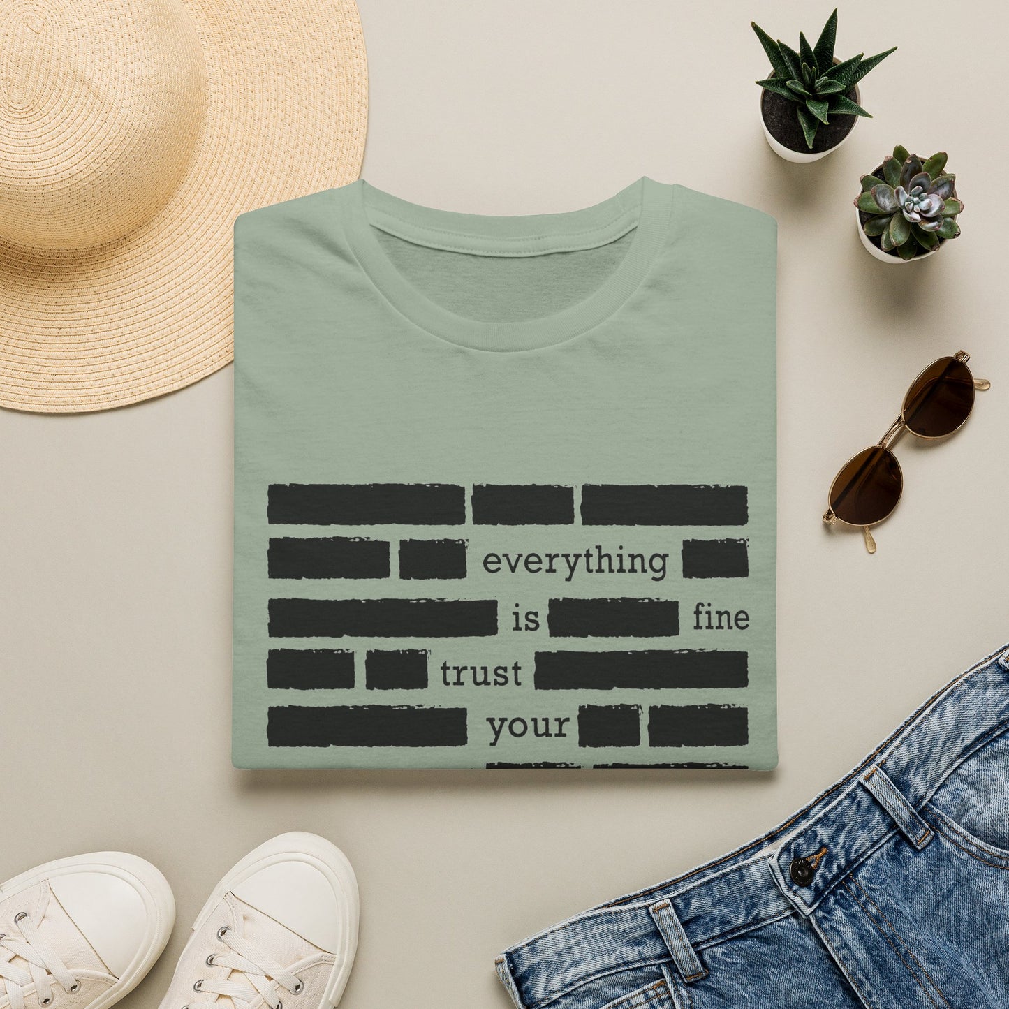 'Everything is Fine, Trust Your Government' Redacted Design Political Tee image 1
