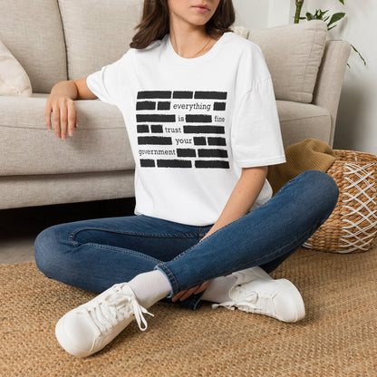 'Everything is Fine, Trust Your Government' Redacted Design Political Tee image 4