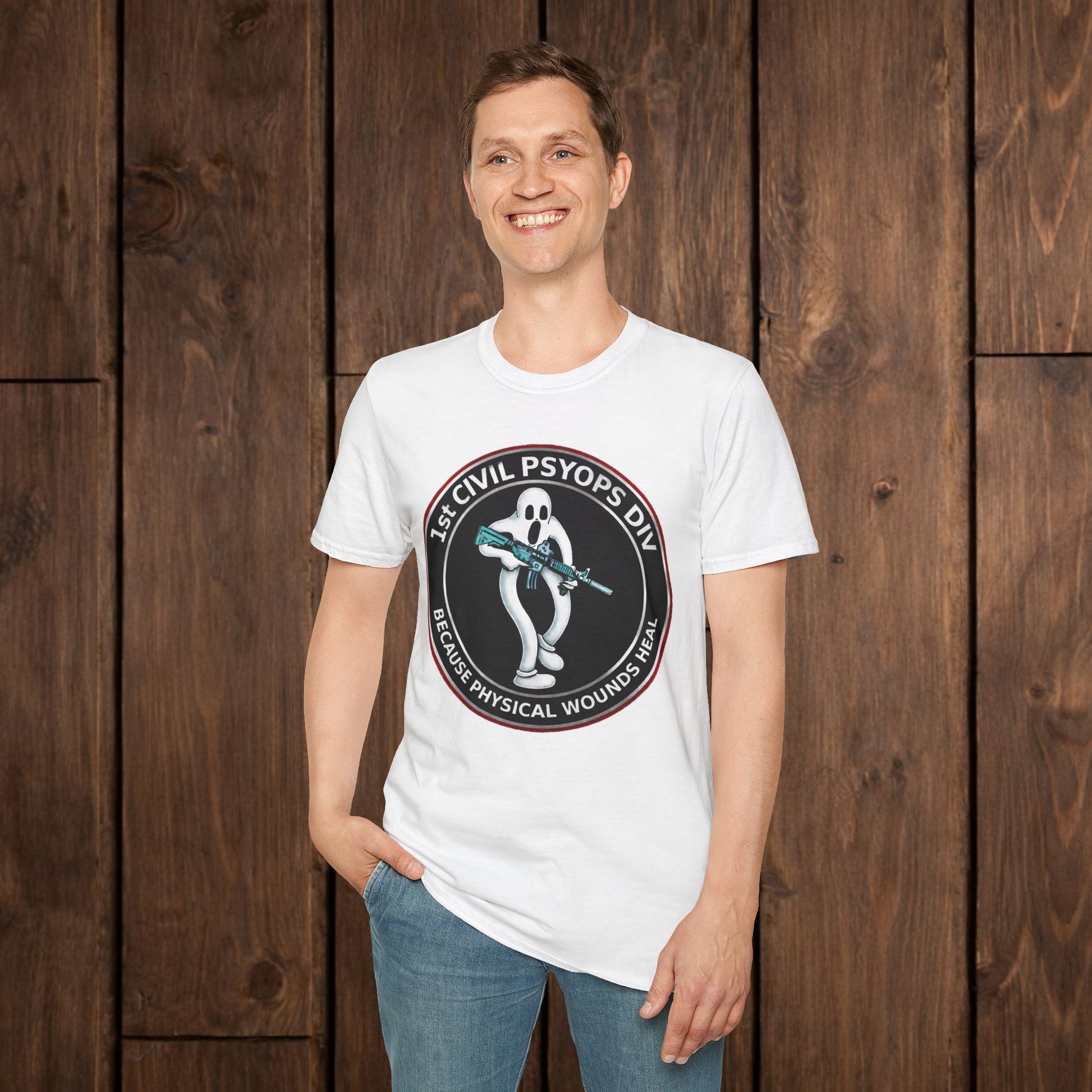 T-Shirt — 1st Civil Psyops Div 'Because Physical Wounds Heal' Military Logo Tee image 3